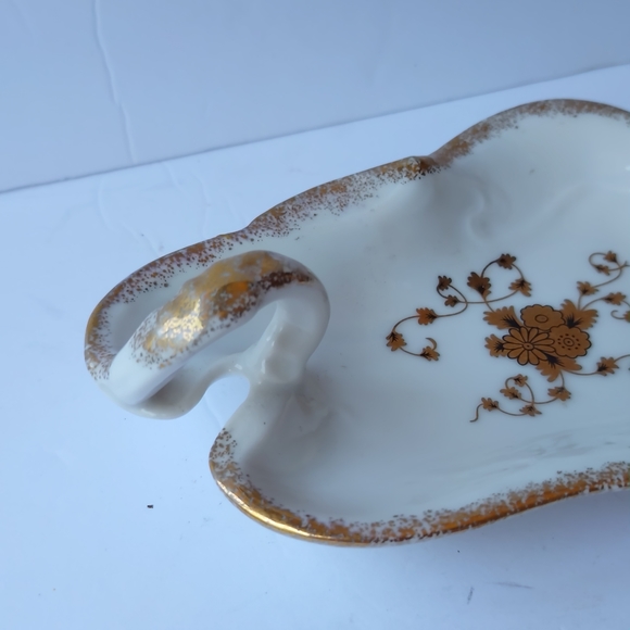 Vintage Lefton China Speckled Gold Gilt Floral Pear Shaped Nappy Trinket Dish - Picture 3 of 8